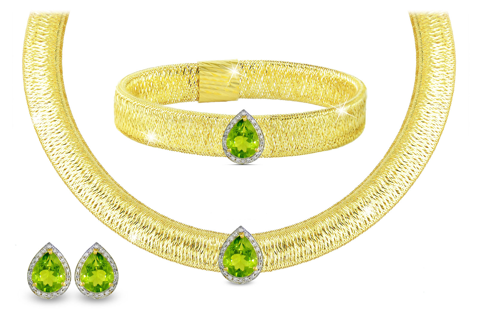 Vera Perla 18K Gold 0.48ct Diamonds, Peridot Jewelry Set - 3 pcs.
